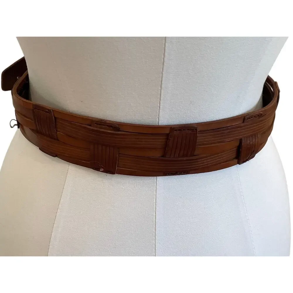 Braided / Woven Leather Belt, Brass Buckle, Unisex, Western, Boho, Size Small